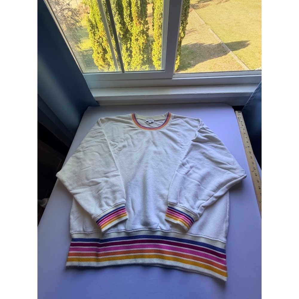 Classic Evereve Women's Rainbow Stripe Trim Crew Neck Sweatshirt Large CW8710EVE